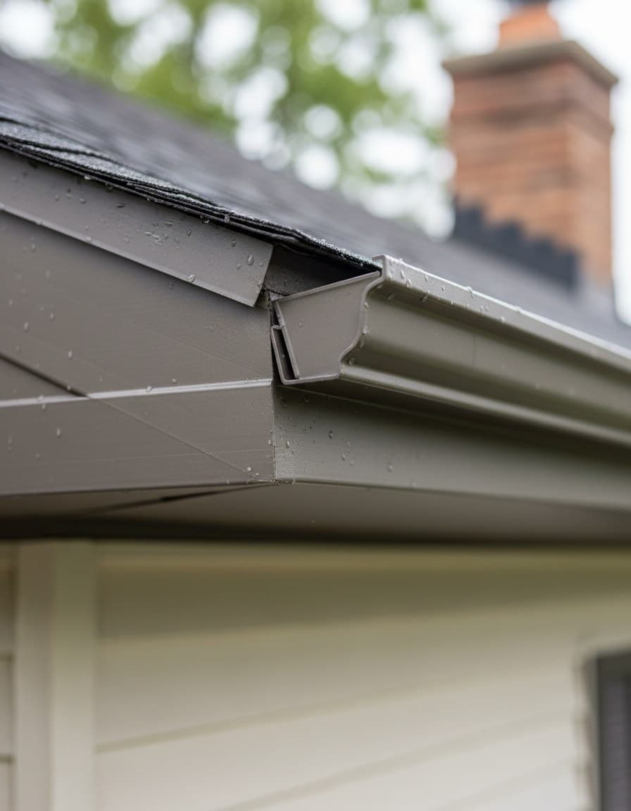 Hidden hanger bracket and clean miter corner on gutter