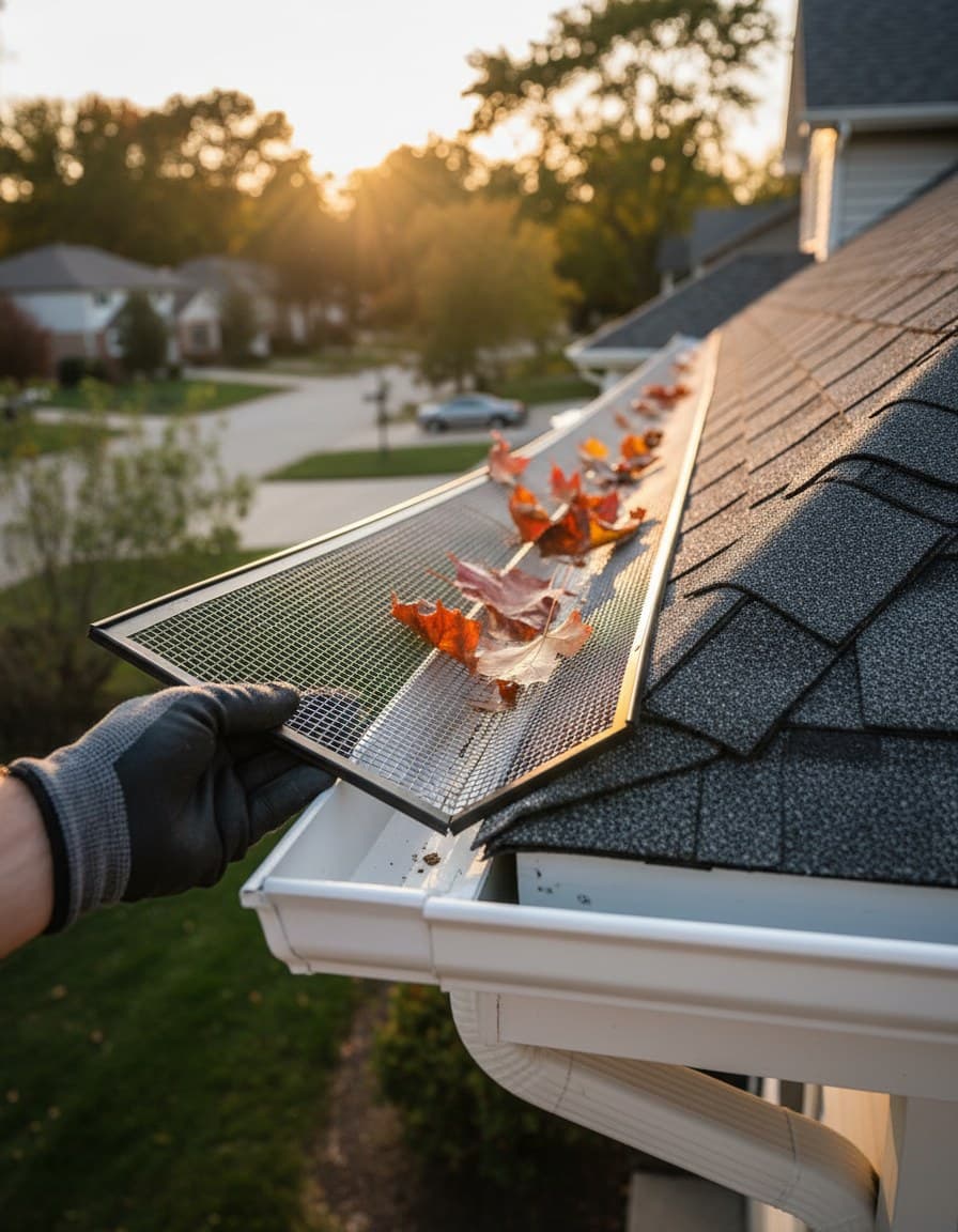 Mesh gutter guards clipped onto a new gutter