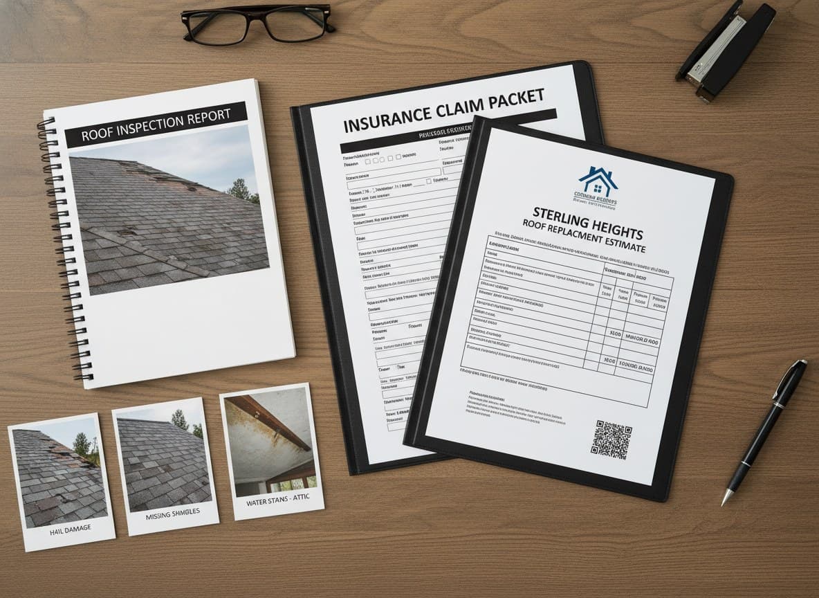 Claim packet, inspection report, and labeled damage photos