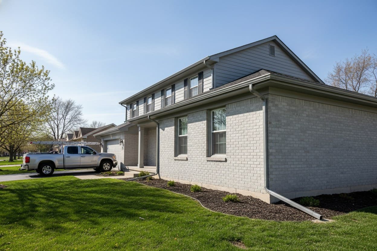 New seamless gutters and downspouts along a clean roofline