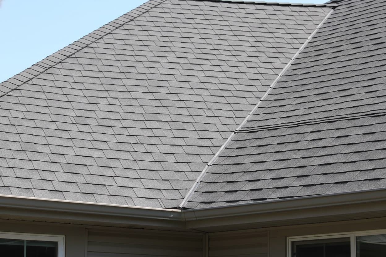New matching shingles sealed flat on a repaired section